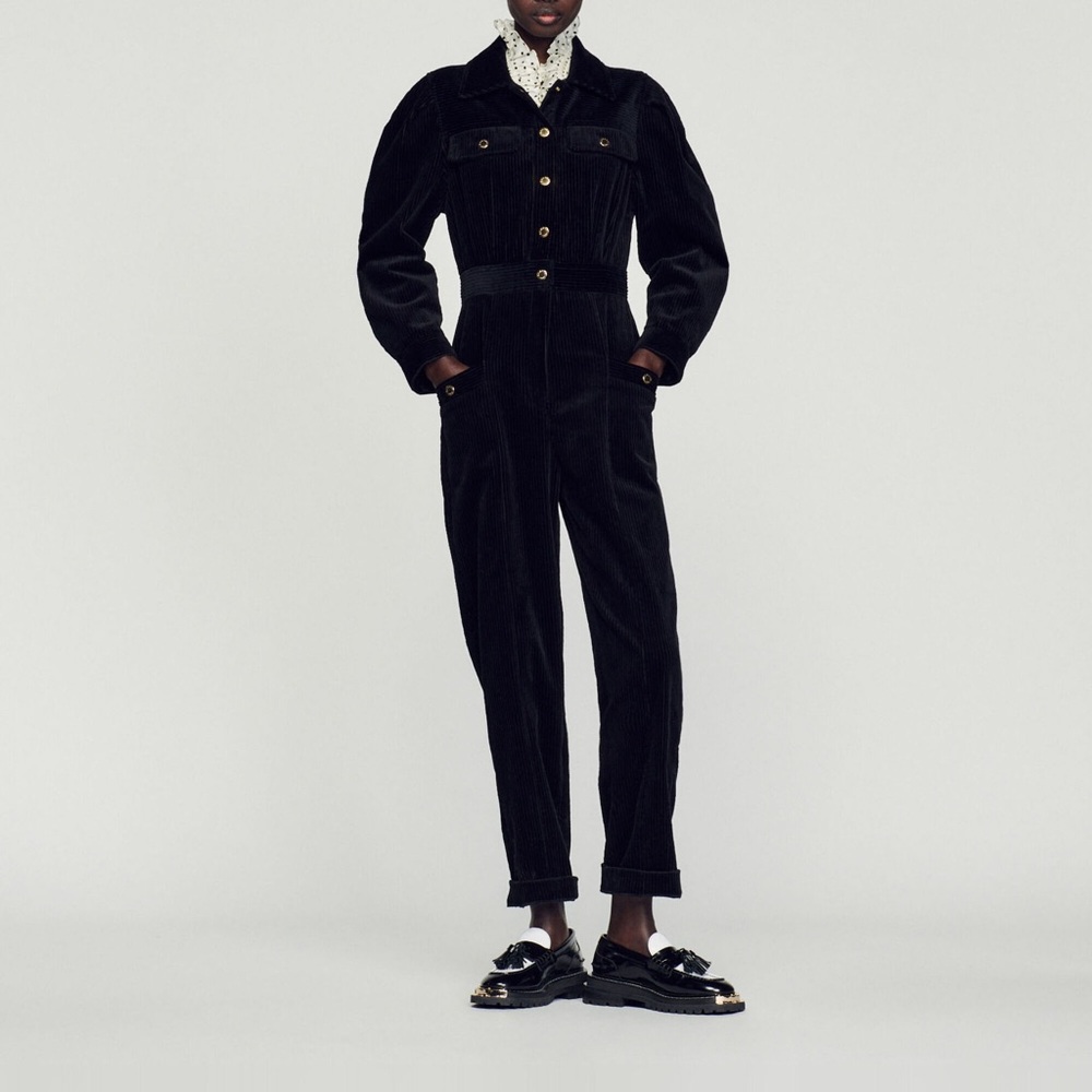 Sandro Paquita Corduroy Black Jumpsuit Size 40